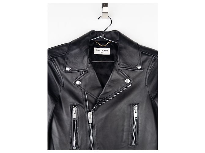 Saint Laurent AW17 Perfecto Biker Patch Lederjacke Schwarz - Ansicht 3