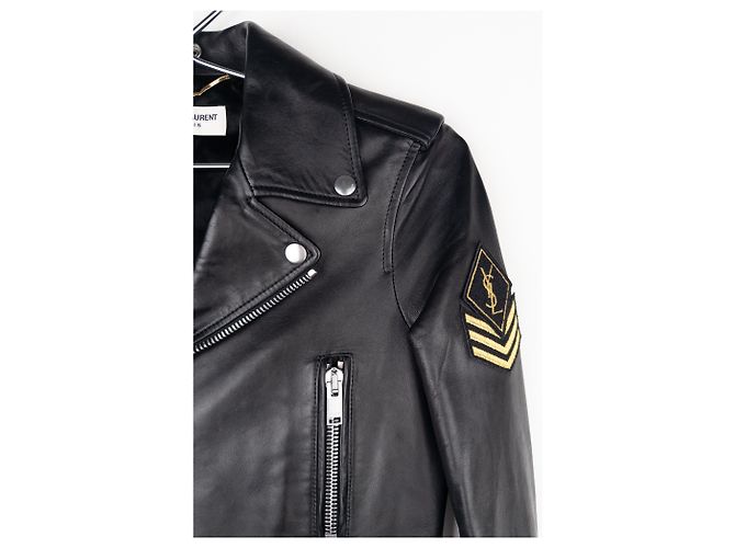Saint Laurent AW17 Perfecto Biker Patch Lederjacke Schwarz - Ansicht 4