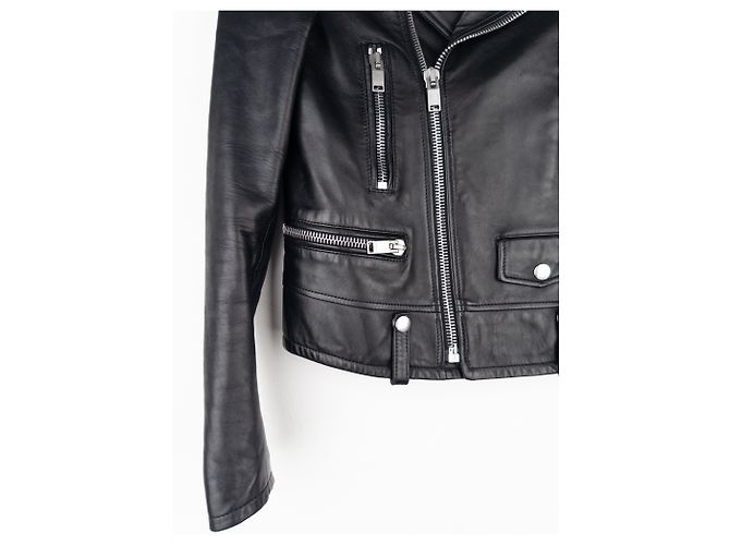 Saint Laurent AW17 Perfecto Biker Patch Lederjacke Schwarz - Ansicht 5