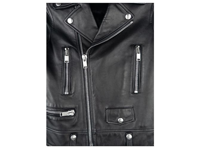 Saint Laurent AW17 Perfecto Biker Patch Lederjacke Schwarz - Ansicht 6