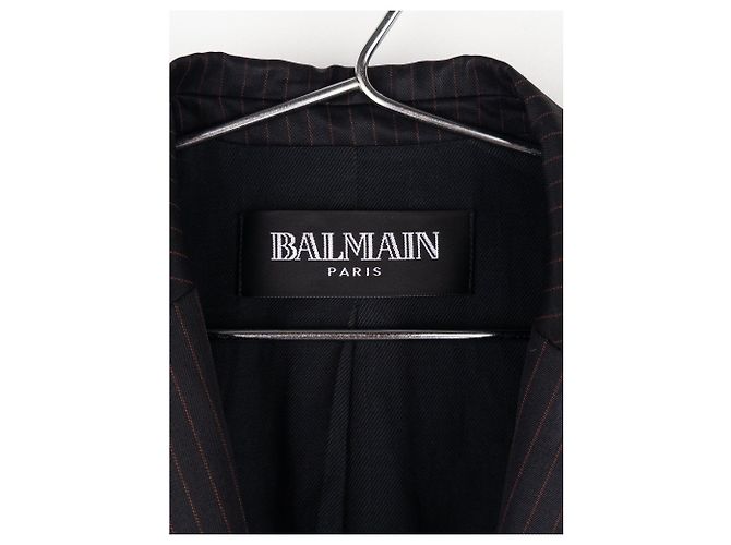 Blazer a rayas con pin de insignia bordado Safety Pin de Balmain por Decarnin SS11 - vista 8