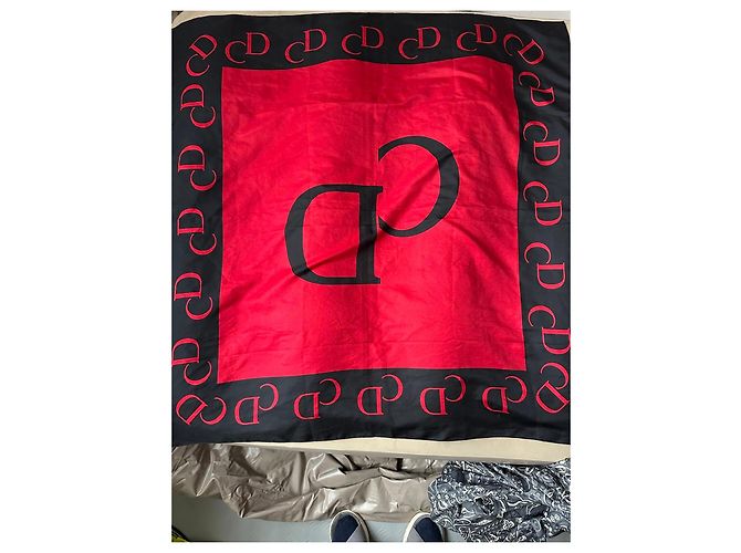 Foulard in Seta Dior Rosso e Nero Logo CD - vista 12