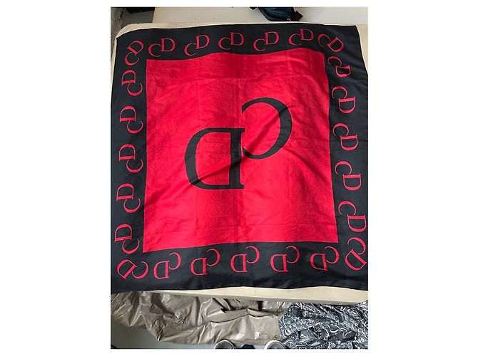 Foulard in Seta Dior Rosso e Nero Logo CD - vista 3