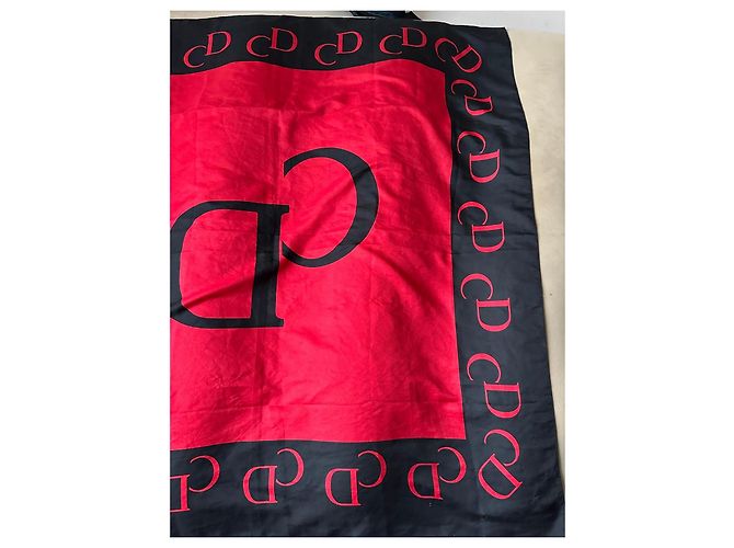Foulard in Seta Dior Rosso e Nero Logo CD - vista 7