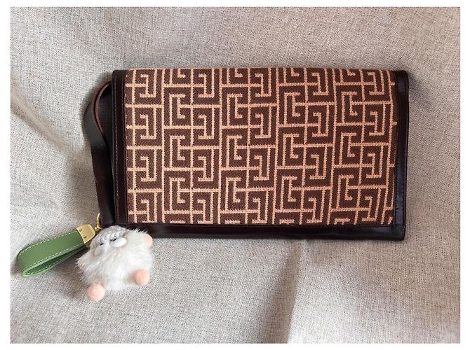 Pochette Vintage Pierre Balmain - Tela Monogramma e Pelle - Ultra Rara con Chiave Marrone D'oro Gold hardware - vista 10
