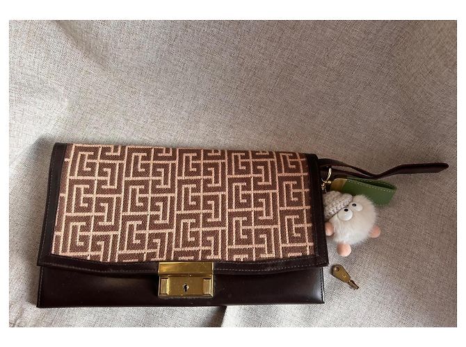 Pochette Vintage Pierre Balmain - Tela Monogramma e Pelle - Ultra Rara con Chiave Marrone D'oro Gold hardware - vista 12