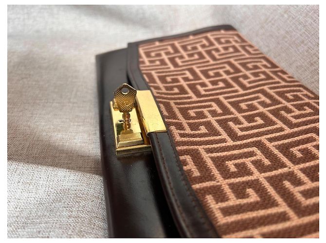 Pochette Vintage Pierre Balmain - Tela Monogramma e Pelle - Ultra Rara con Chiave Marrone D'oro Gold hardware - vista 15