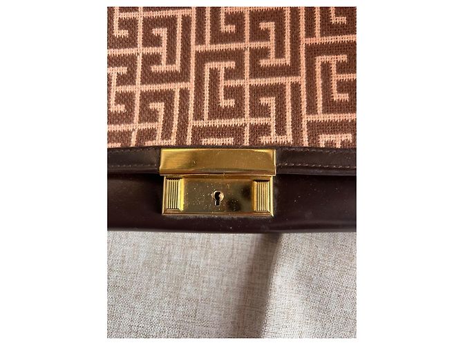 Pochette Vintage Pierre Balmain - Tela Monogramma e Pelle - Ultra Rara con Chiave Marrone D'oro Gold hardware - vista 16