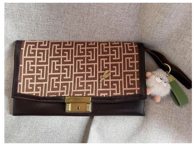 Pochette Vintage Pierre Balmain - Tela Monogramma e Pelle - Ultra Rara con Chiave Marrone D'oro Gold hardware - vista 18