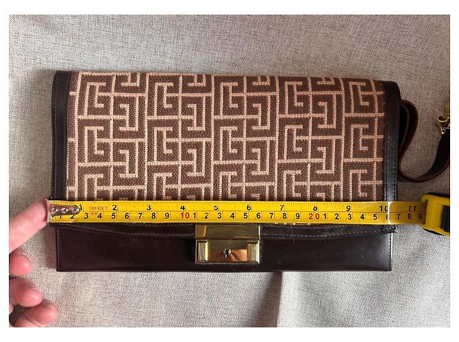Pochette Vintage Pierre Balmain - Tela Monogramma e Pelle - Ultra Rara con Chiave Marrone D'oro Gold hardware - vista 19