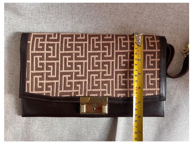 Pochette Vintage Pierre Balmain - Tela Monogramma e Pelle - Ultra Rara con Chiave Marrone D'oro Gold hardware - vista 20