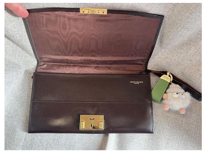 Pochette Vintage Pierre Balmain - Tela Monogramma e Pelle - Ultra Rara con Chiave Marrone D'oro Gold hardware - vista 4