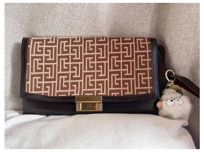 Pochette Vintage Pierre Balmain - Tela Monogramma e Pelle - Ultra Rara con Chiave Marrone D'oro Gold hardware - vista 5