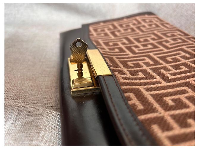 Pochette Vintage Pierre Balmain - Tela Monogramma e Pelle - Ultra Rara con Chiave Marrone D'oro Gold hardware - vista 8
