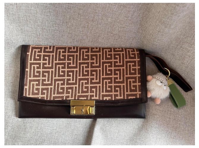 Pochette Vintage Pierre Balmain - Tela Monogramma e Pelle - Ultra Rara con Chiave Marrone D'oro Gold hardware - vista 9