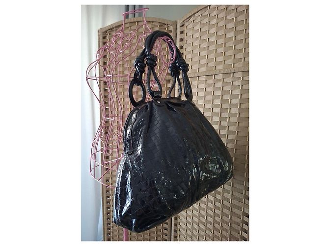 Séquoia Borsa a mano in pelle verniciata nera Nero - vista 11
