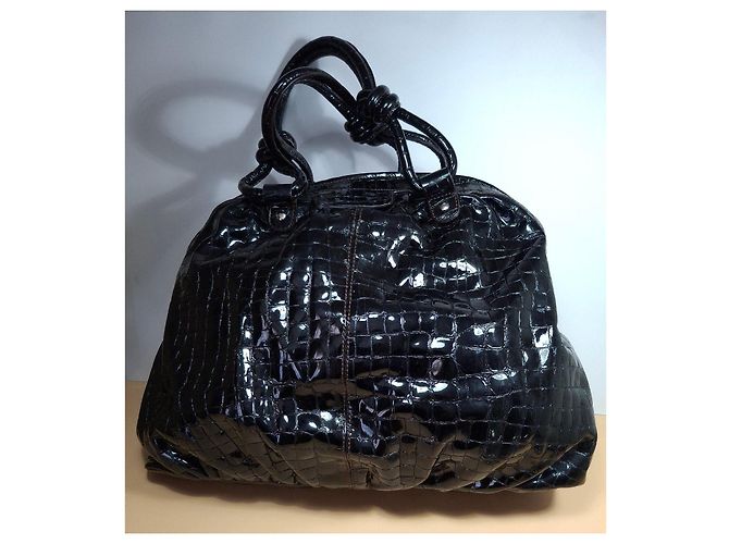 Séquoia Borsa a mano in pelle verniciata nera Nero - vista 2