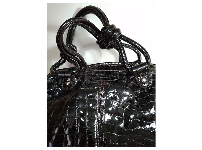 Séquoia Borsa a mano in pelle verniciata nera Nero - vista 3