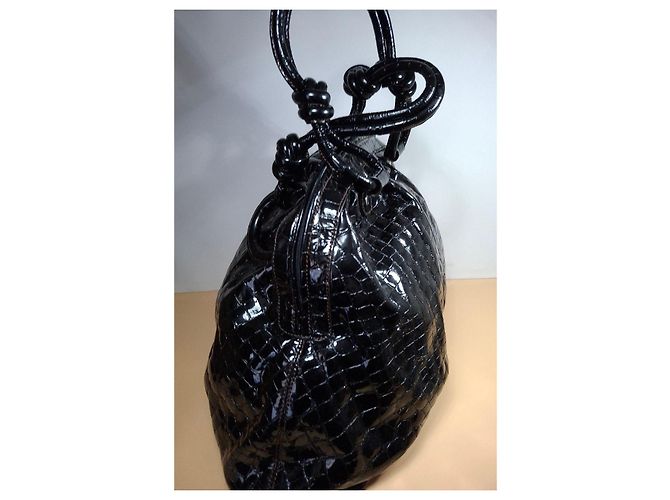Séquoia Borsa a mano in pelle verniciata nera Nero - vista 4