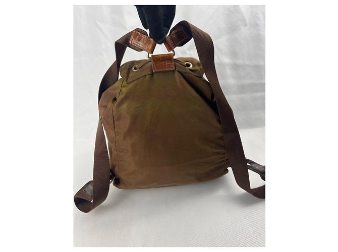 Zaino Prada in nylon coccodrillo marrone - vista 11