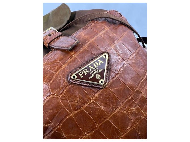 Zaino Prada in nylon coccodrillo marrone - vista 2