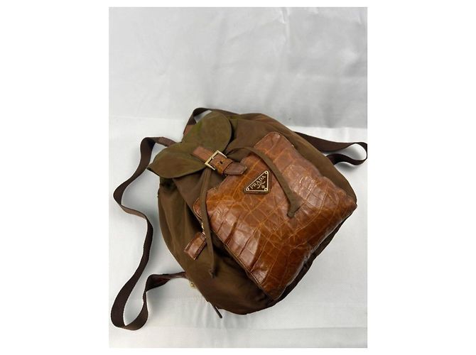 Zaino Prada in nylon coccodrillo marrone - vista 8