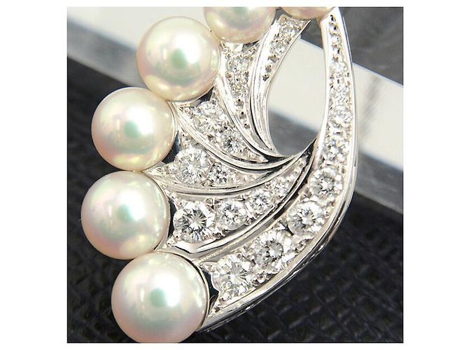 Collana in perle e diamanti con motivo piuma in oro bianco K14 Mikimoto Argento - vista 10