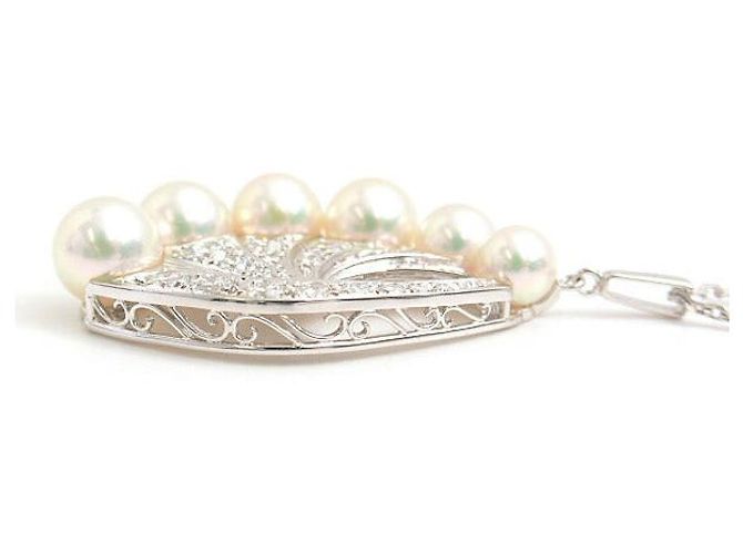 Collana in perle e diamanti con motivo piuma in oro bianco K14 Mikimoto Argento - vista 3