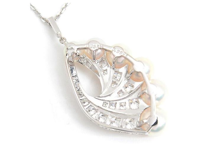 Collana in perle e diamanti con motivo piuma in oro bianco K14 Mikimoto Argento - vista 4