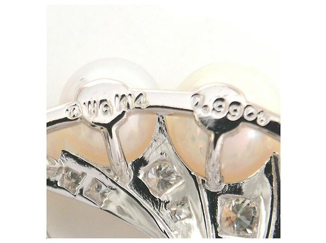 Collana in perle e diamanti con motivo piuma in oro bianco K14 Mikimoto Argento - vista 6