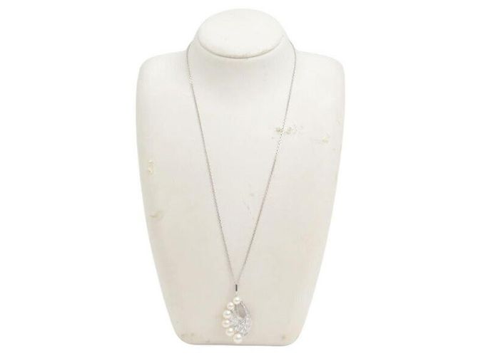 Collana in perle e diamanti con motivo piuma in oro bianco K14 Mikimoto Argento - vista 7
