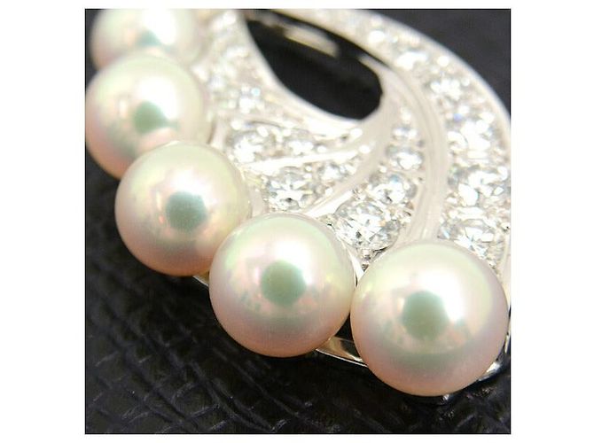 Collana in perle e diamanti con motivo piuma in oro bianco K14 Mikimoto Argento - vista 9