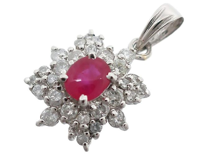 Autre Marque Pt900 Platinum Ruby Diamond Pendant Silvery - view 2