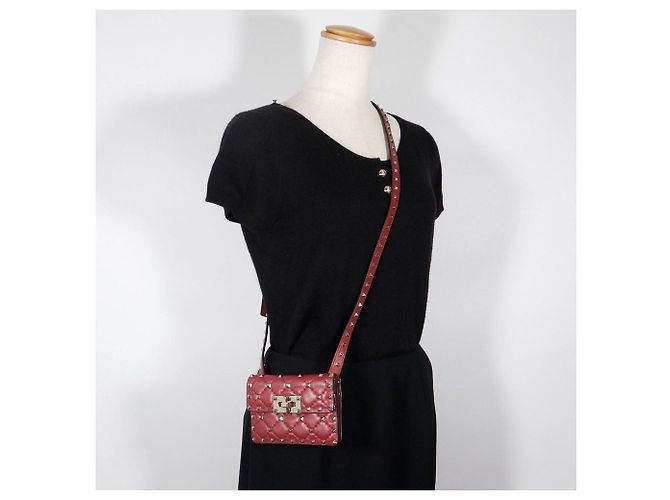 Borsa a Spalla in Pelle Rockstuds Valentino Garavani Rosso - vista 17