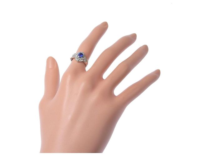 Autre Marque Pt900 Platinum Sapphire Diamond Ring Silvery - view 2