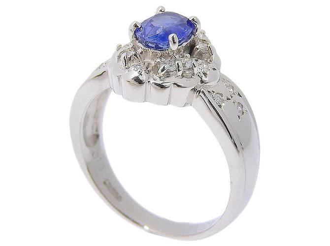 Autre Marque Pt900 Platinum Sapphire Diamond Ring Silvery - view 3
