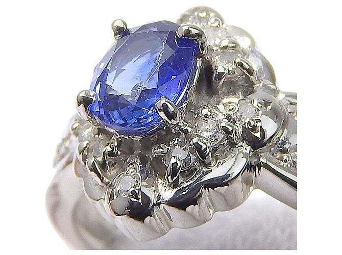 Autre Marque Pt900 Platinum Sapphire Diamond Ring Silvery - view 4