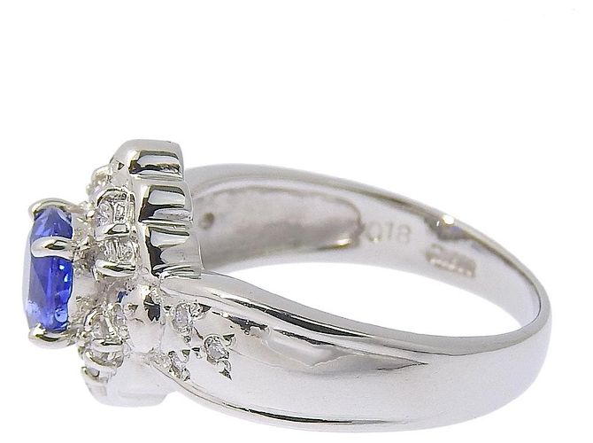 Autre Marque Pt900 Platinum Sapphire Diamond Ring Silvery - view 5