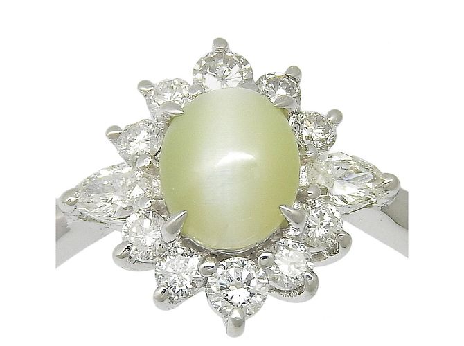 Autre Marque Pt900 Platin-Diamant Katzenauge-Ring Silber - Ansicht 4
