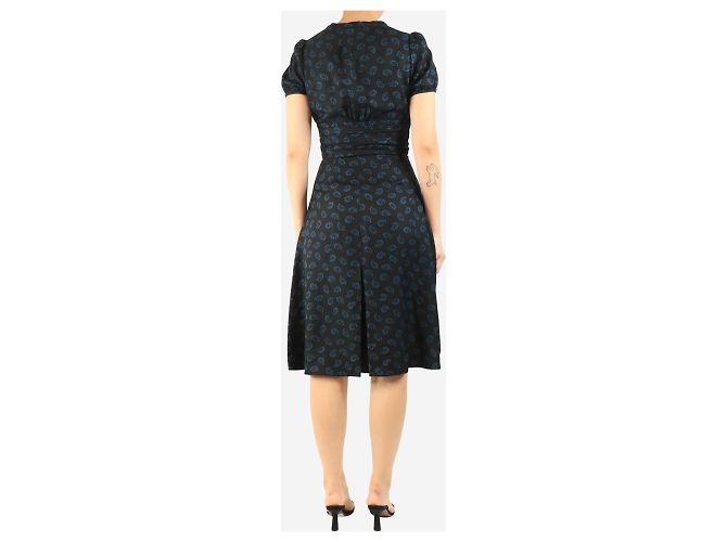 Marc Jacobs Abito midi in seta stampata nero e blu - taglia UK 8 - vista 2