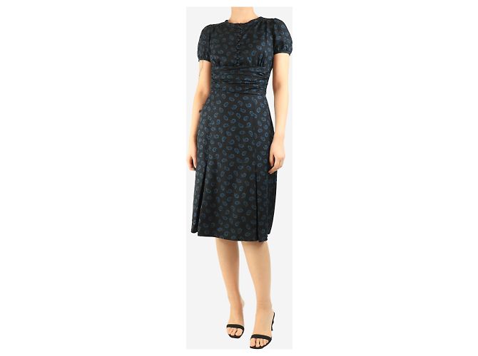 Marc Jacobs Abito midi in seta stampata nero e blu - taglia UK 8 - vista 3