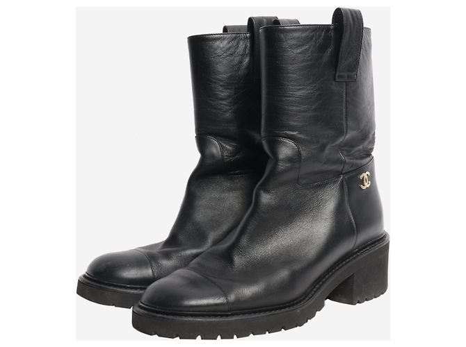 Chanel Schwarze Lederstiefel - Größe EU 38,5 (UK 5,5) - Ansicht 2