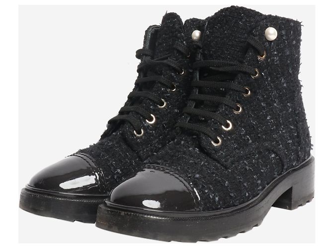 Chanel Botas de tweed negro - talla EU 38,5 (UK 5,5) - vista 2