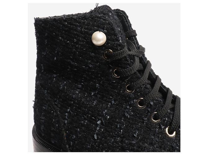 Chanel Botas de tweed negro - talla EU 38,5 (UK 5,5) - vista 4