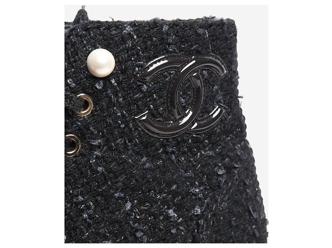Chanel Botas de tweed negro - talla EU 38,5 (UK 5,5) - vista 7