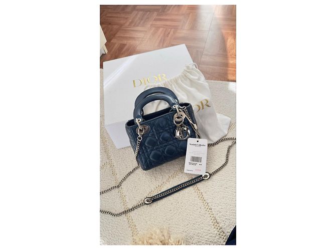 Borsa mini Lady Dior in pelle blu - vista 10