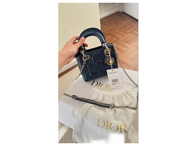 Borsa mini Lady Dior in pelle blu - vista 2