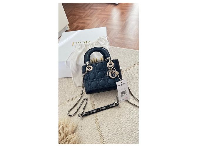 Borsa mini Lady Dior in pelle blu - vista 3