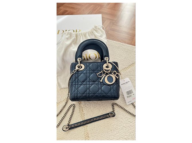 Borsa mini Lady Dior in pelle blu - vista 4