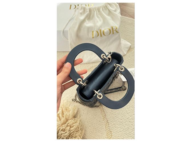 Borsa mini Lady Dior in pelle blu - vista 5